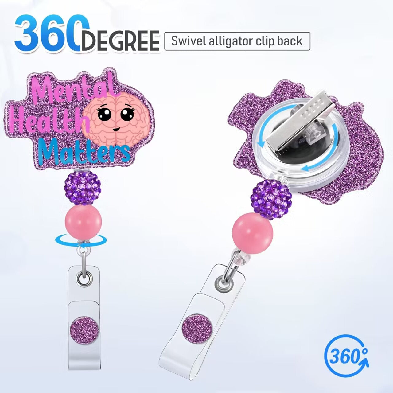 Wholesale Badge Reels Medical Series Leopard Print Cow Print Beaded Badge ABS Scroll Retractable Keychain